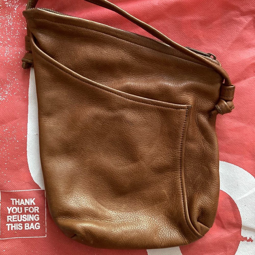 Thomas Leathers Brown Asymmetrical Crossbody Bag